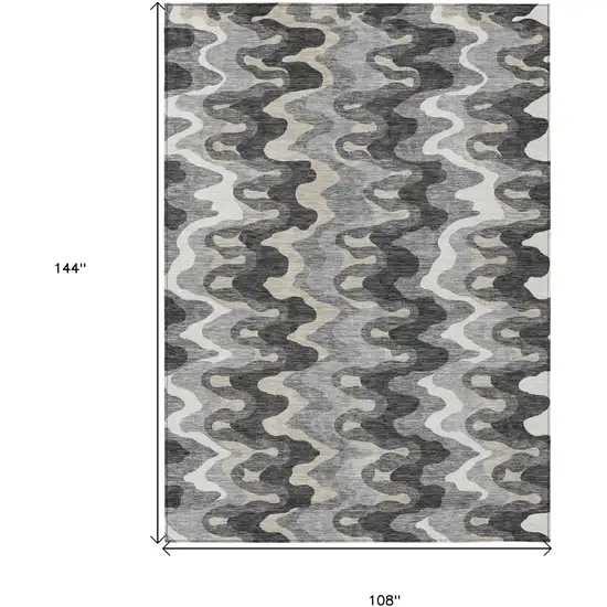 Gray Silver And Charcoal Abstract Washable Indoor Outdoor Area Rug Photo 9