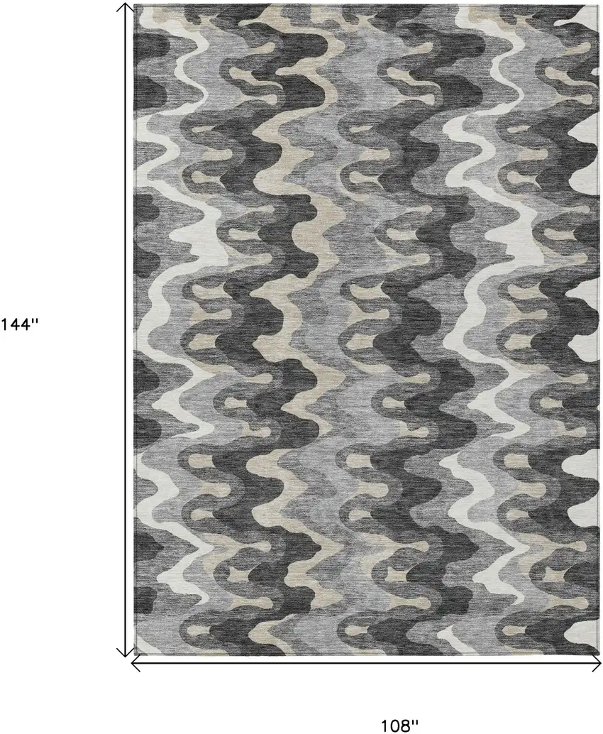 Gray Silver And Charcoal Abstract Washable Indoor Outdoor Area Rug Photo 9
