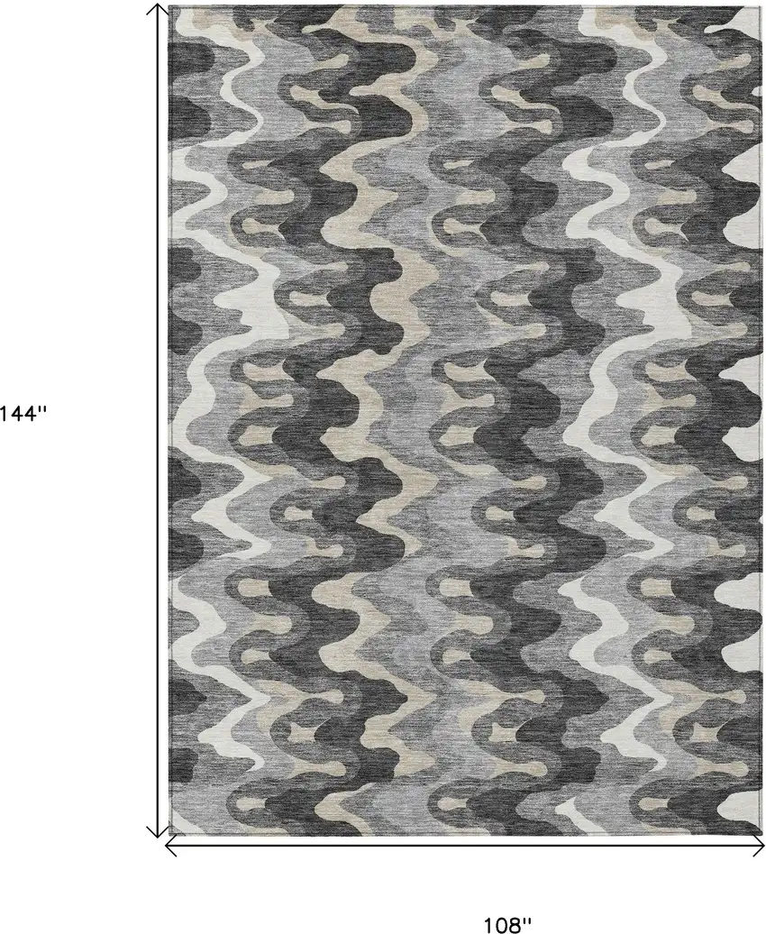 Gray Silver And Charcoal Abstract Washable Indoor Outdoor Area Rug Photo 9