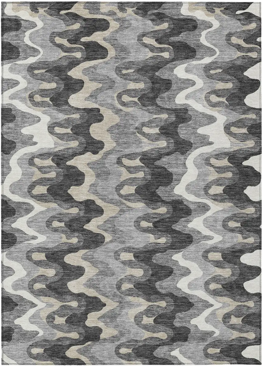 Gray Silver And Charcoal Abstract Washable Indoor Outdoor Area Rug Photo 1