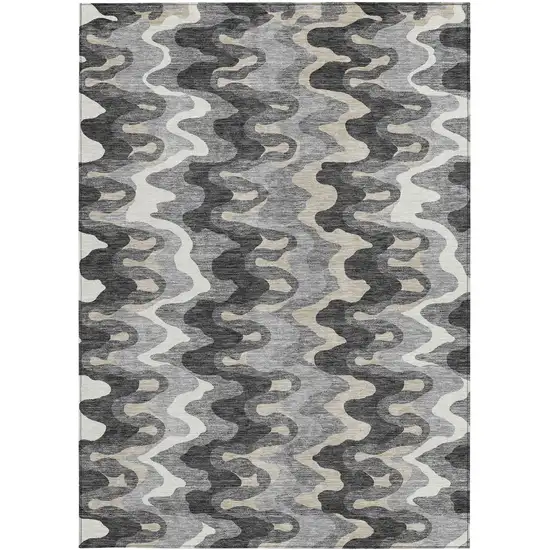 Gray Silver And Charcoal Abstract Washable Indoor Outdoor Area Rug Photo 4
