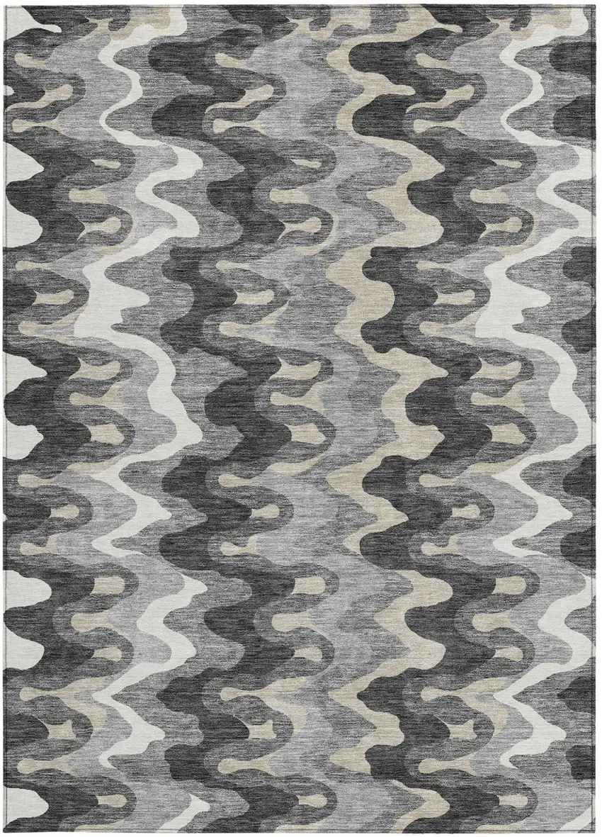 Gray Silver And Charcoal Abstract Washable Indoor Outdoor Area Rug Photo 4