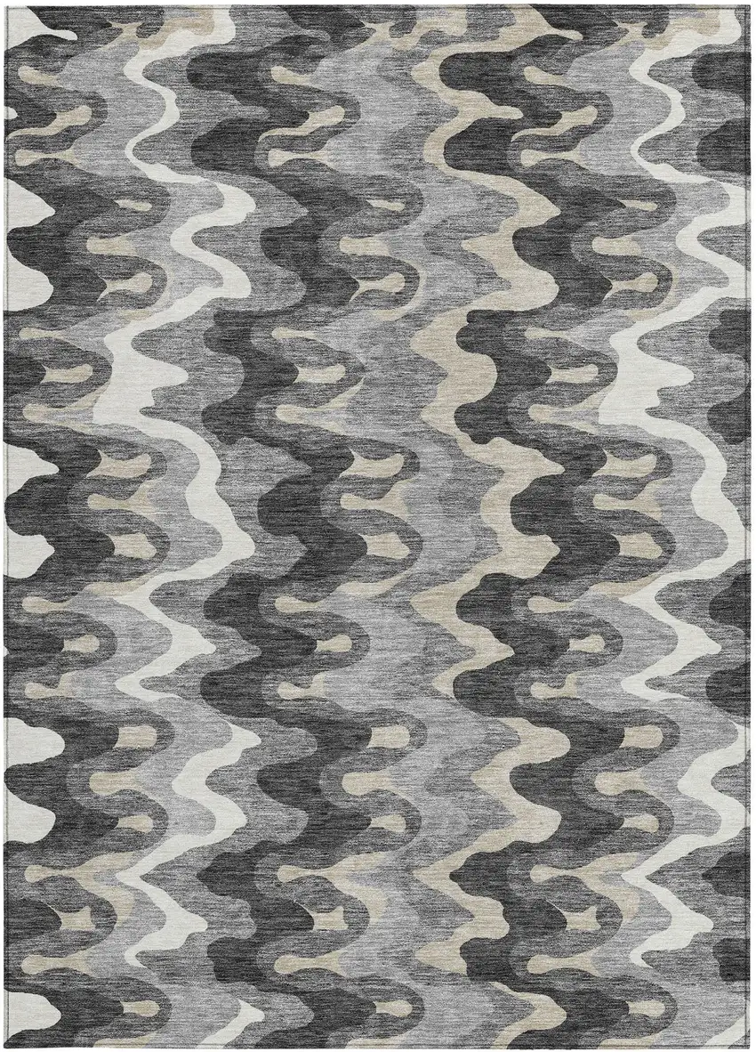 Gray Silver And Charcoal Abstract Washable Indoor Outdoor Area Rug Photo 4