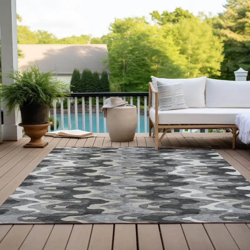 Gray Silver And Charcoal Abstract Washable Indoor Outdoor Area Rug Photo 8