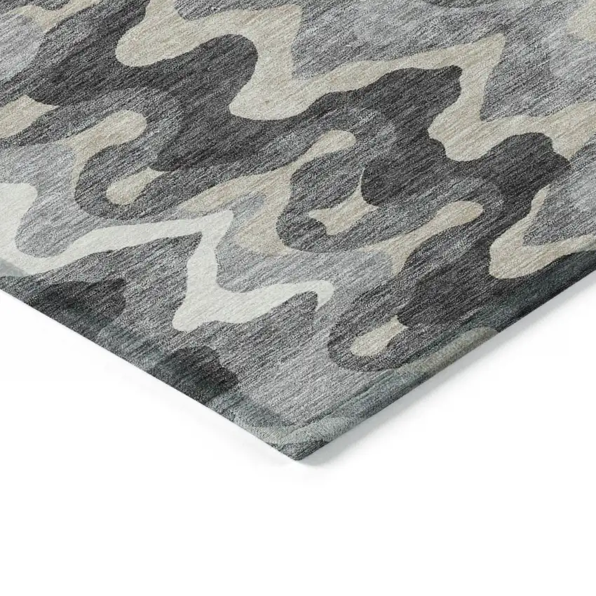 Gray Silver And Charcoal Abstract Washable Indoor Outdoor Area Rug Photo 3