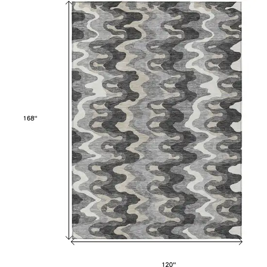 Gray Silver And Charcoal Abstract Washable Indoor Outdoor Area Rug Photo 9