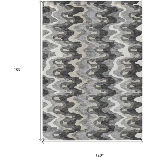 Gray Silver And Charcoal Abstract Washable Indoor Outdoor Area Rug Photo 9
