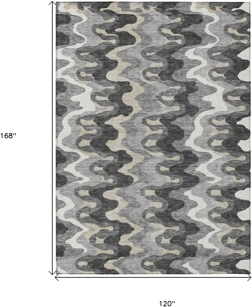 Gray Silver And Charcoal Abstract Washable Indoor Outdoor Area Rug Photo 9