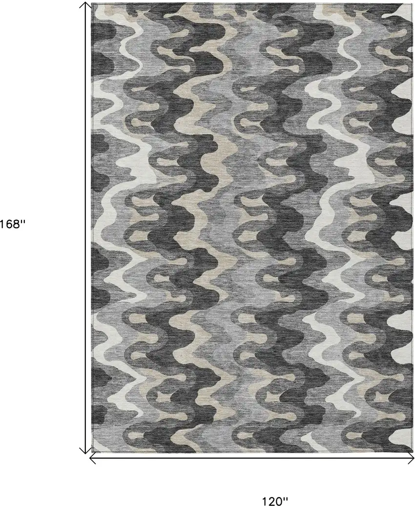 Gray Silver And Charcoal Abstract Washable Indoor Outdoor Area Rug Photo 9