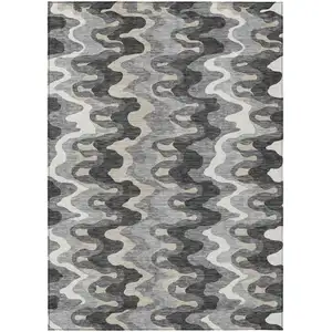 Photo of Gray Silver And Charcoal Abstract Washable Indoor Outdoor Area Rug