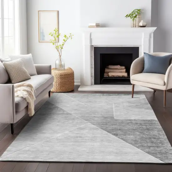 Gray Silver And Charcoal Abstract Washable Indoor Outdoor Area Rug Photo 8