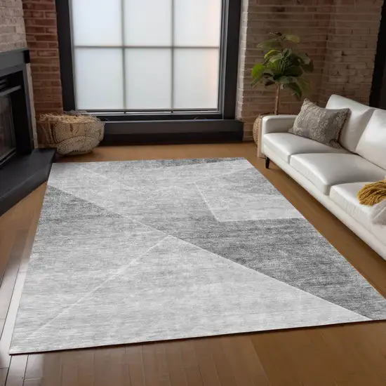 Gray Silver And Charcoal Abstract Washable Indoor Outdoor Area Rug Photo 9