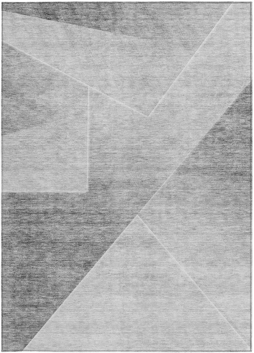 Gray Silver And Charcoal Abstract Washable Indoor Outdoor Area Rug Photo 7