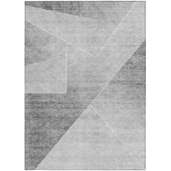 Gray Silver And Charcoal Abstract Washable Indoor Outdoor Area Rug Photo 7