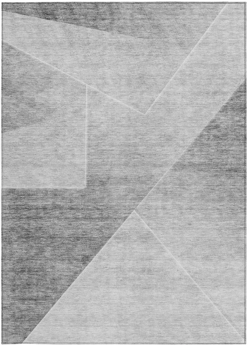 Gray Silver And Charcoal Abstract Washable Indoor Outdoor Area Rug Photo 7