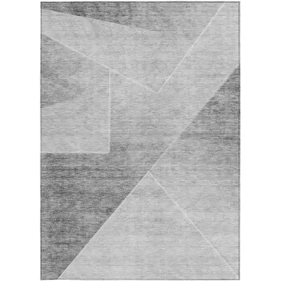 Gray Silver And Charcoal Abstract Washable Indoor Outdoor Area Rug Photo 7