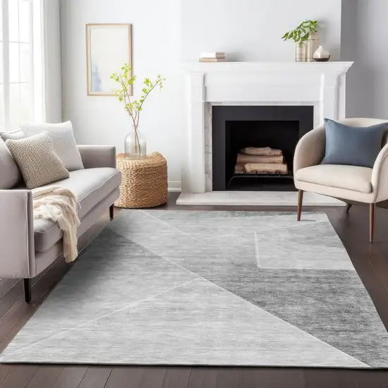 Gray Silver And Charcoal Abstract Washable Indoor Outdoor Area Rug Photo 9
