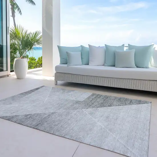 Gray Silver And Charcoal Abstract Washable Indoor Outdoor Area Rug Photo 8