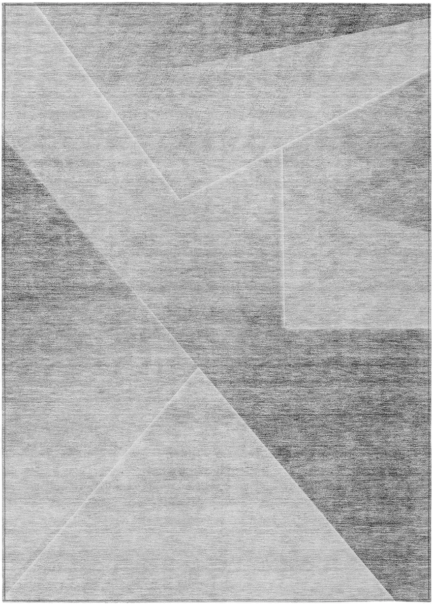 Gray Silver And Charcoal Abstract Washable Indoor Outdoor Area Rug Photo 2