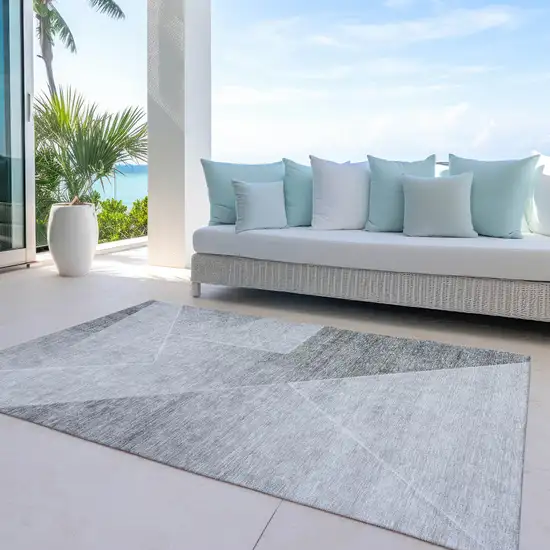 Gray Silver And Charcoal Abstract Washable Indoor Outdoor Area Rug Photo 8