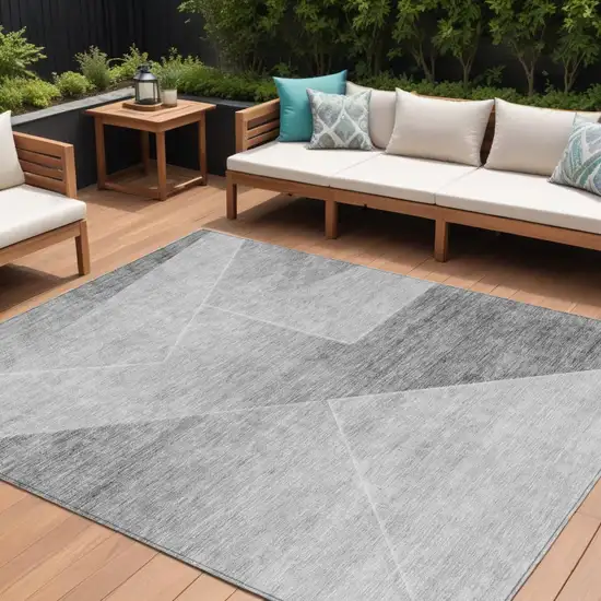 Gray Silver And Charcoal Abstract Washable Indoor Outdoor Area Rug Photo 1