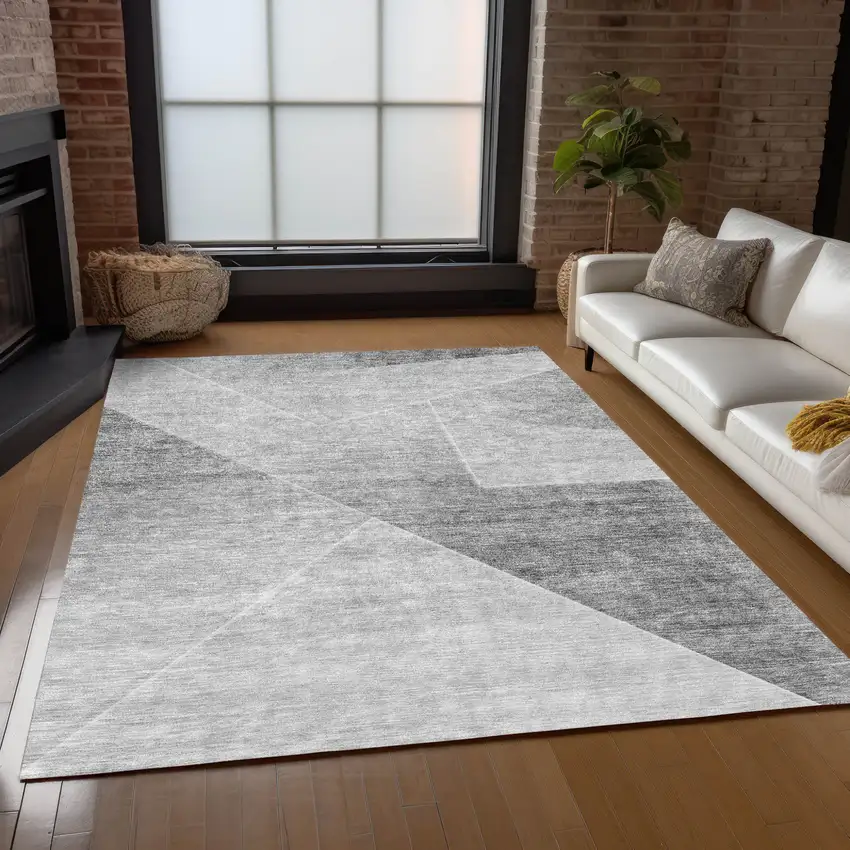 Gray Silver And Charcoal Abstract Washable Indoor Outdoor Area Rug Photo 9