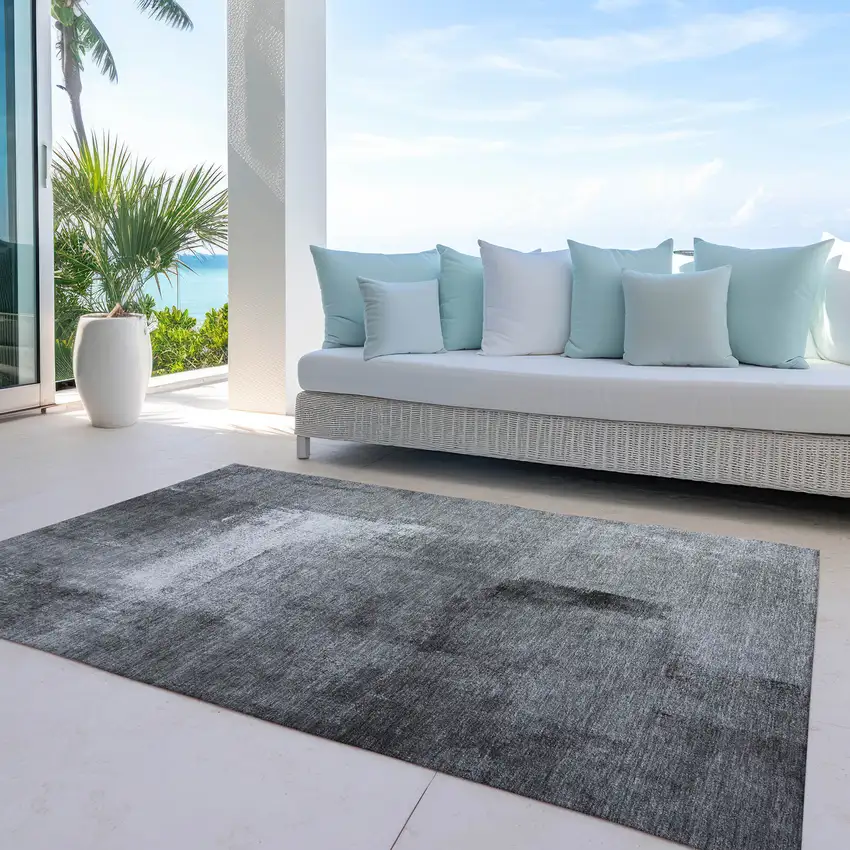 Gray Silver And Charcoal Abstract Washable Indoor Outdoor Area Rug Photo 6