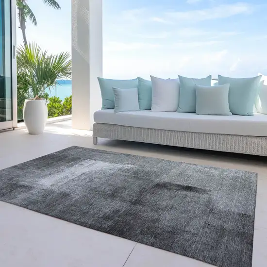 Gray Silver And Charcoal Abstract Washable Indoor Outdoor Area Rug Photo 6