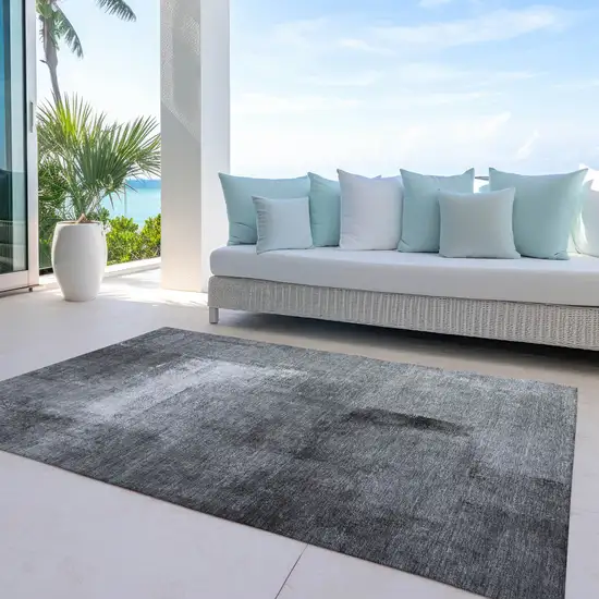 Gray Silver And Charcoal Abstract Washable Indoor Outdoor Area Rug Photo 6