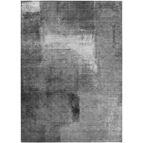 Gray Silver And Charcoal Abstract Washable Indoor Outdoor Area Rug Photo 2