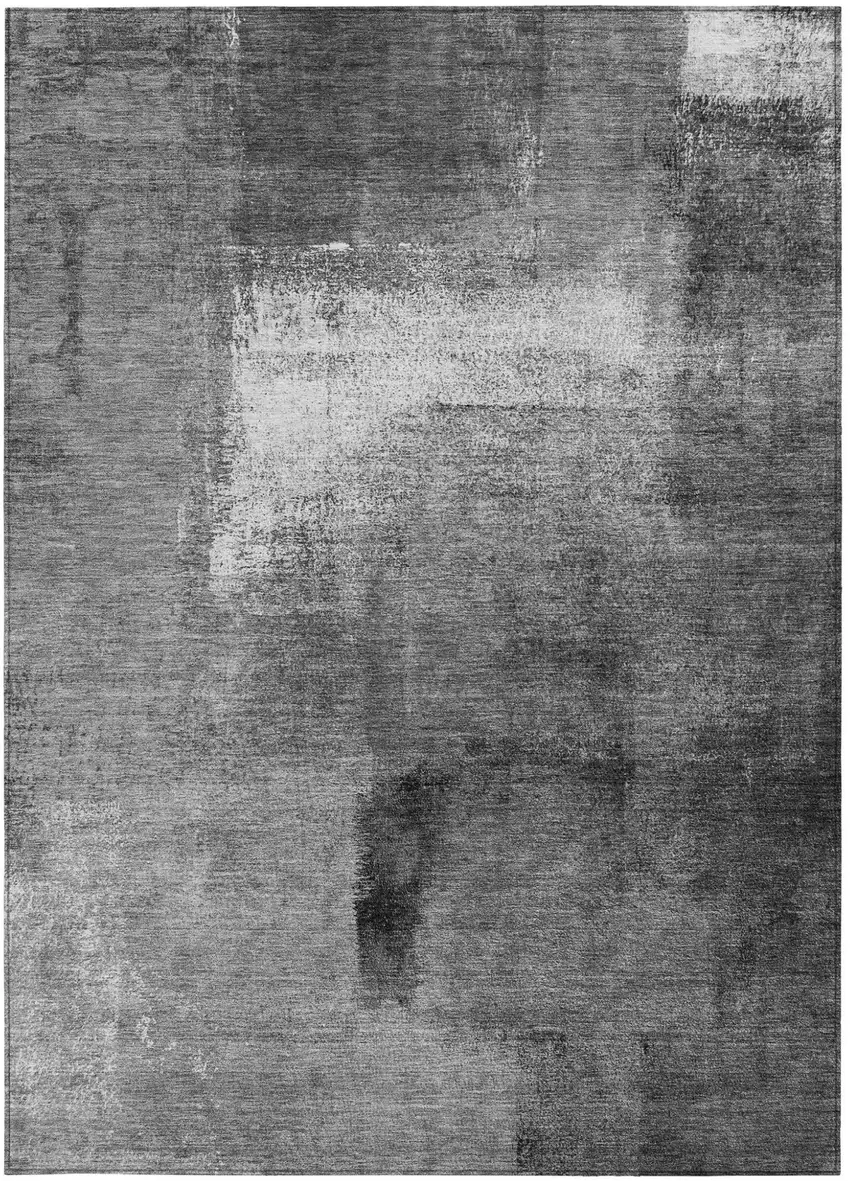 Gray Silver And Charcoal Abstract Washable Indoor Outdoor Area Rug Photo 5