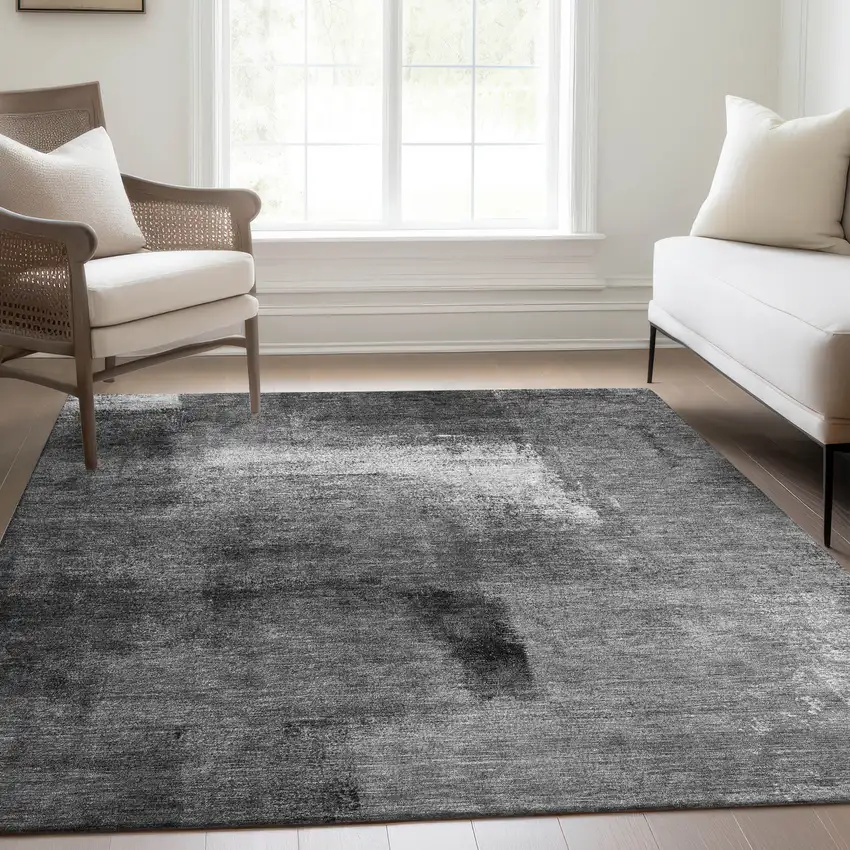 Gray Silver And Charcoal Abstract Washable Indoor Outdoor Area Rug Photo 7