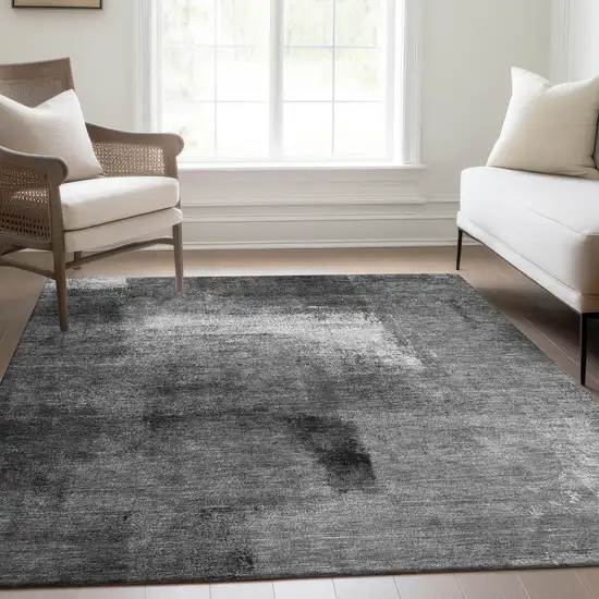 Gray Silver And Charcoal Abstract Washable Indoor Outdoor Area Rug Photo 7