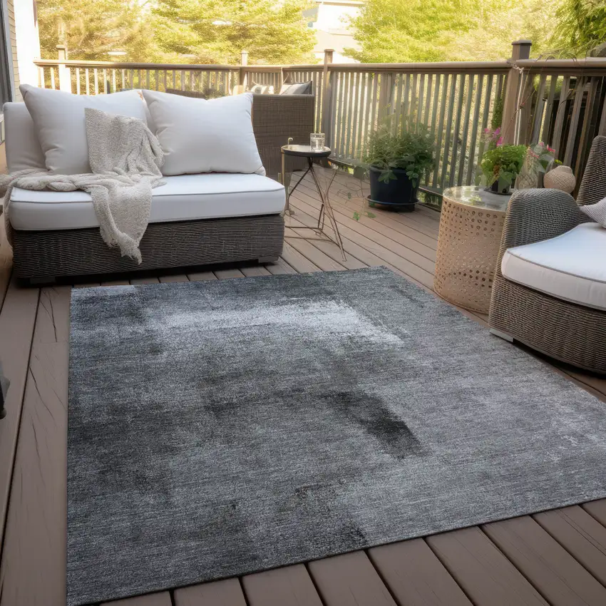Gray Silver And Charcoal Abstract Washable Indoor Outdoor Area Rug Photo 9