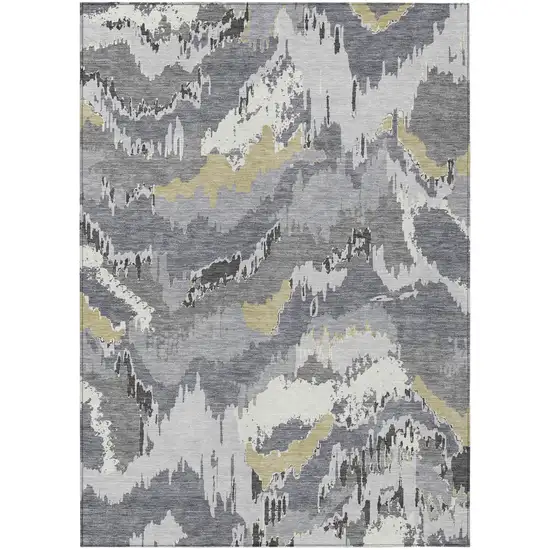 Gray Silver And Charcoal Abstract Washable Indoor Outdoor Area Rug Photo 2