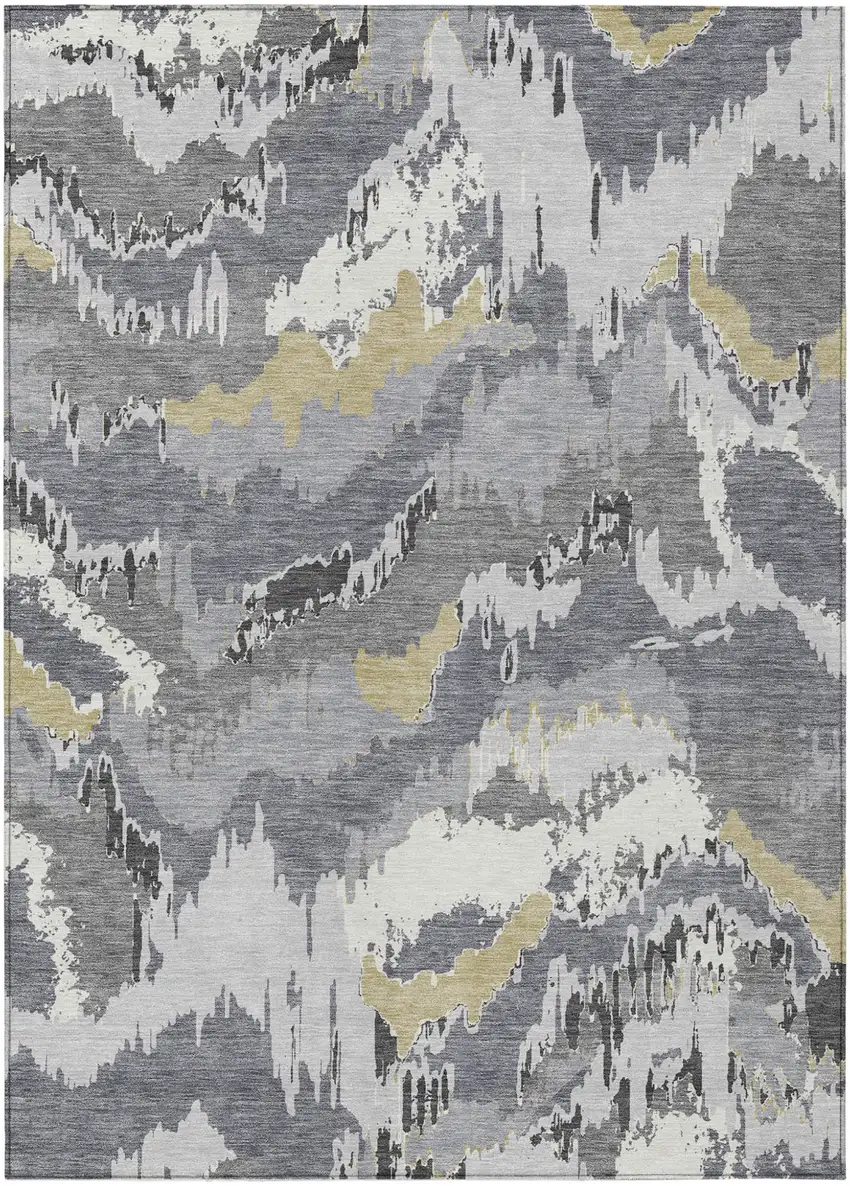 Gray Silver And Charcoal Abstract Washable Indoor Outdoor Area Rug Photo 2