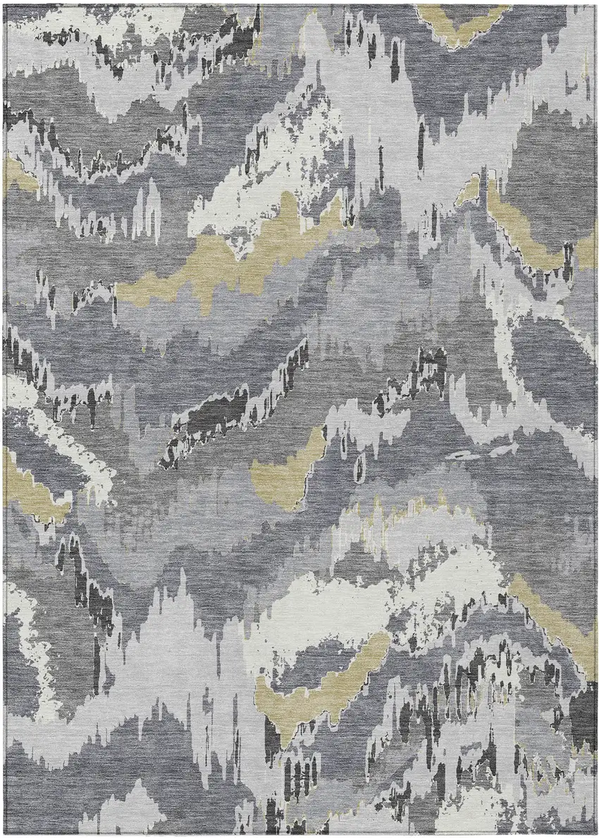Gray Silver And Charcoal Abstract Washable Indoor Outdoor Area Rug Photo 2