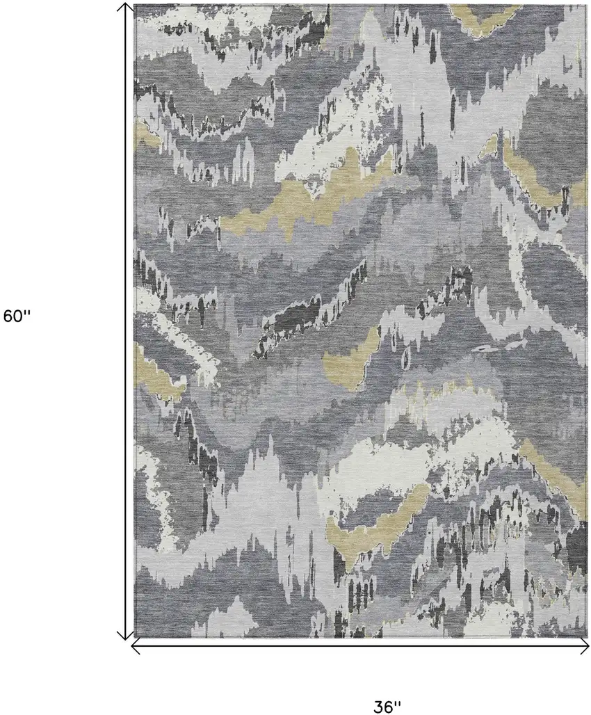 Gray Silver And Charcoal Abstract Washable Indoor Outdoor Area Rug Photo 3
