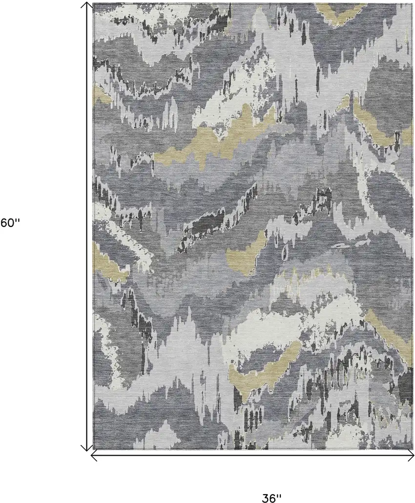 Gray Silver And Charcoal Abstract Washable Indoor Outdoor Area Rug Photo 3