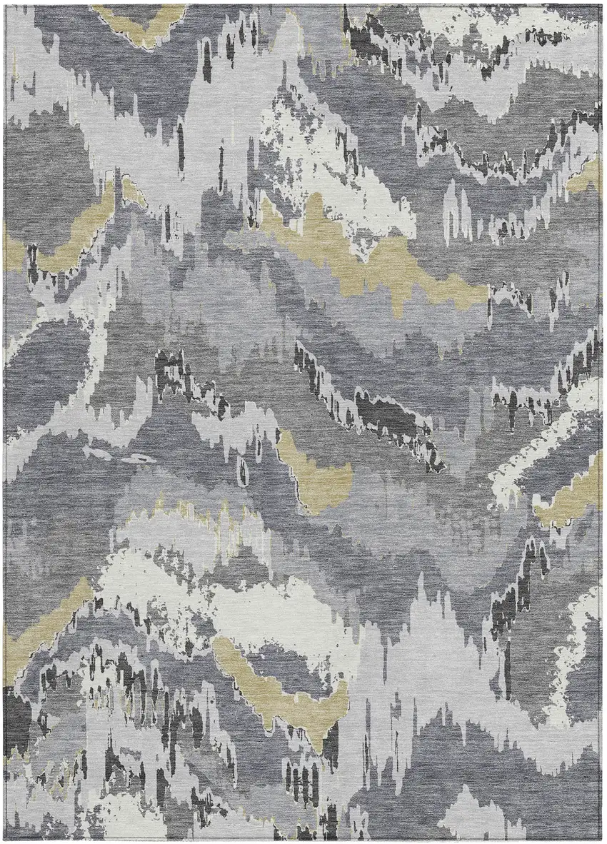 Gray Silver And Charcoal Abstract Washable Indoor Outdoor Area Rug Photo 7