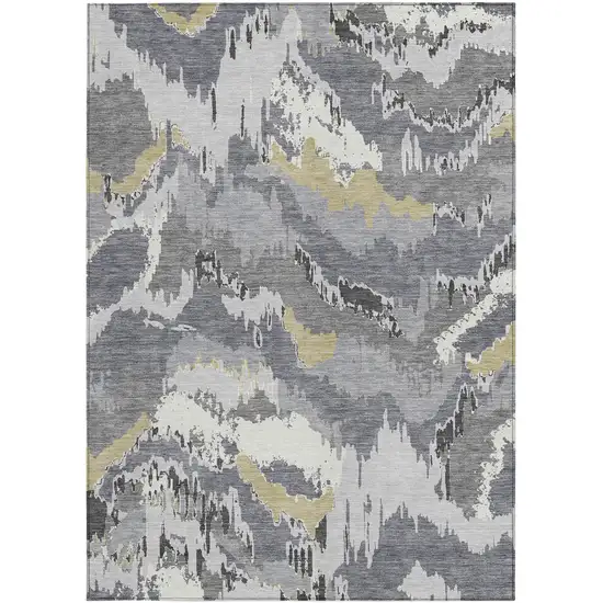 Gray Silver And Charcoal Abstract Washable Indoor Outdoor Area Rug Photo 7