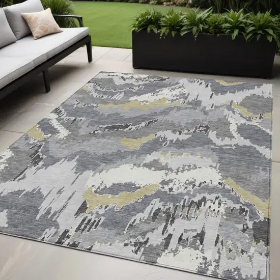 Gray Silver And Charcoal Abstract Washable Indoor Outdoor Area Rug Photo 1