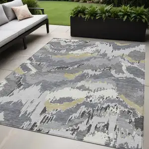 Photo of Gray Silver And Charcoal Abstract Washable Indoor Outdoor Area Rug