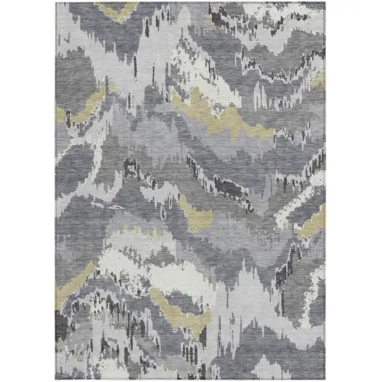 Gray Silver And Charcoal Abstract Washable Indoor Outdoor Area Rug Photo 8