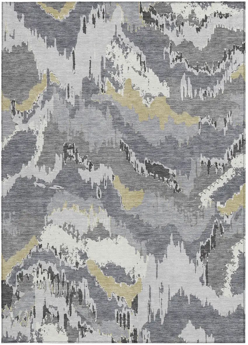 Gray Silver And Charcoal Abstract Washable Indoor Outdoor Area Rug Photo 8