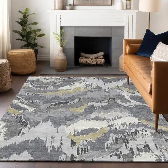 Gray Silver And Charcoal Abstract Washable Indoor Outdoor Area Rug Photo 9