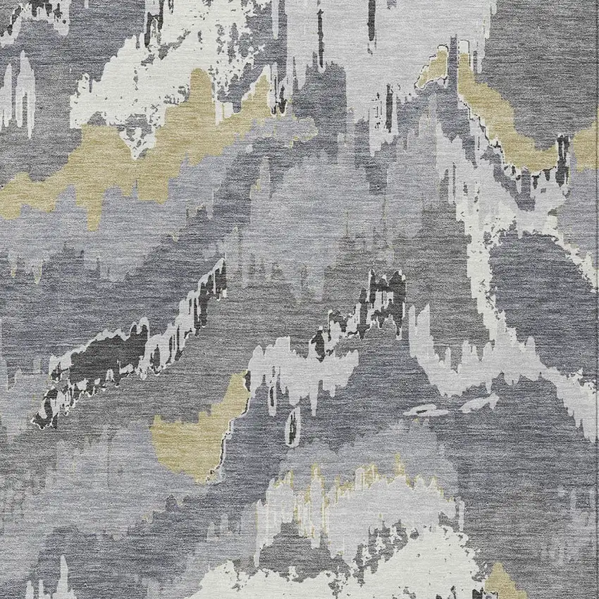 Gray Silver And Charcoal Abstract Washable Indoor Outdoor Area Rug Photo 7