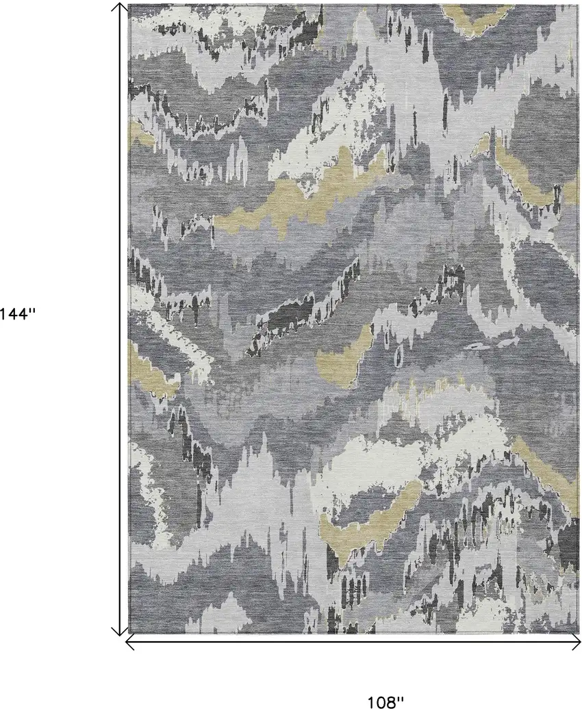 Gray Silver And Charcoal Abstract Washable Indoor Outdoor Area Rug Photo 3