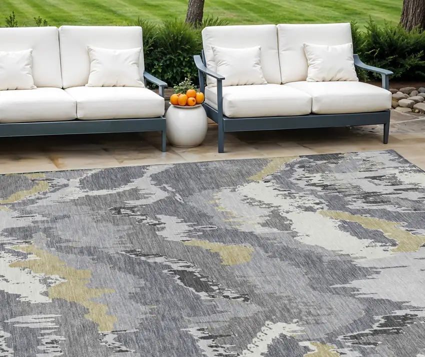 Gray Silver And Charcoal Abstract Washable Indoor Outdoor Area Rug Photo 1