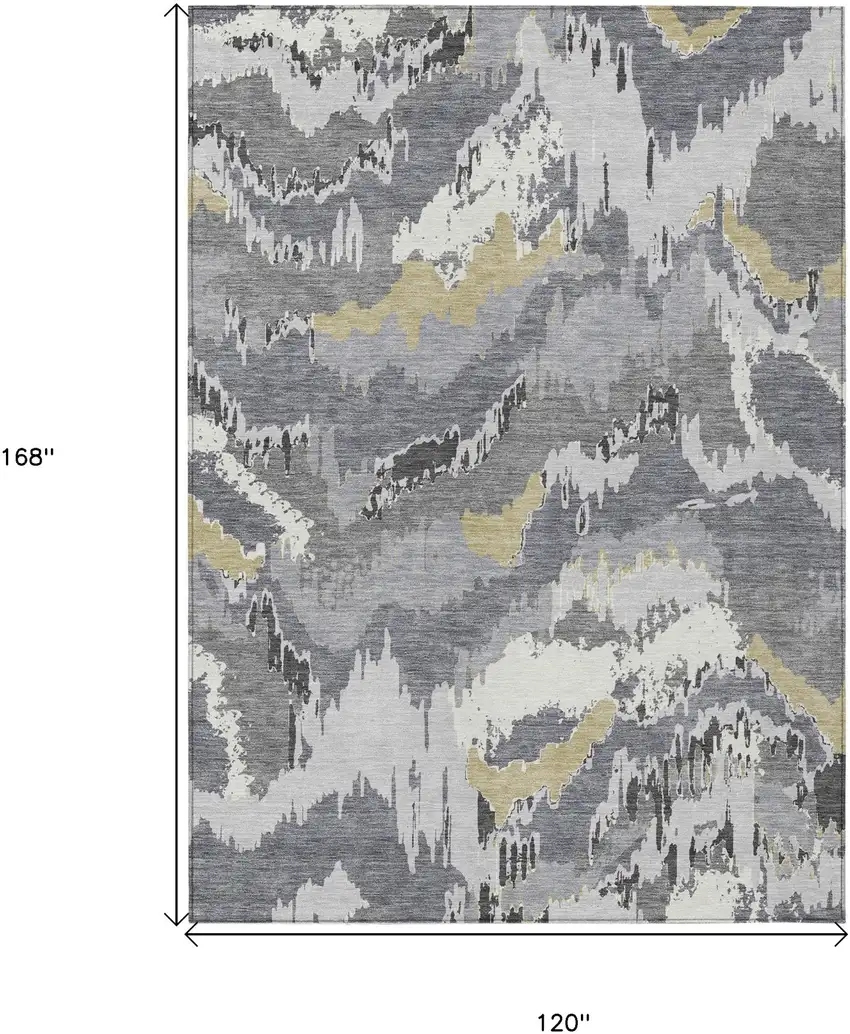 Gray Silver And Charcoal Abstract Washable Indoor Outdoor Area Rug Photo 3